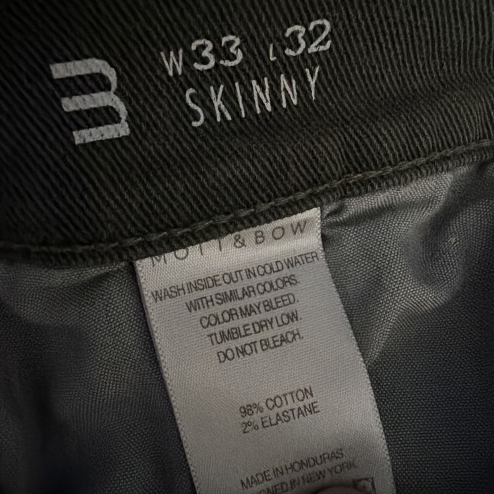 Mott & Bow Skinny Fit Pants Mens 33(34)x32 Green Stretch Chino 5-Pocket - Picture 8 of 10